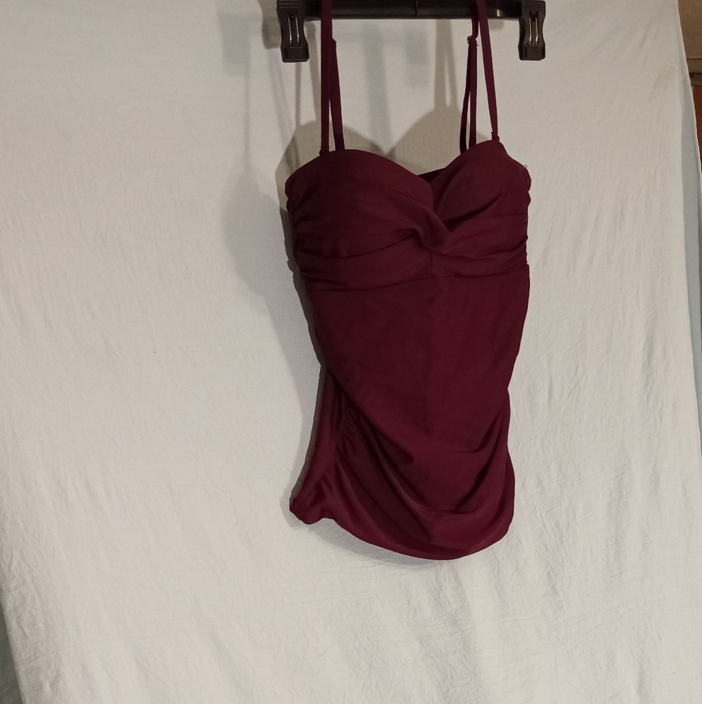 Elegant Burgundy Swimsuit Top NWT Built In Padded Bra